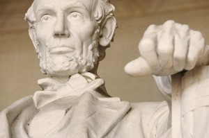 Close up shot of Lincoln in the memorial