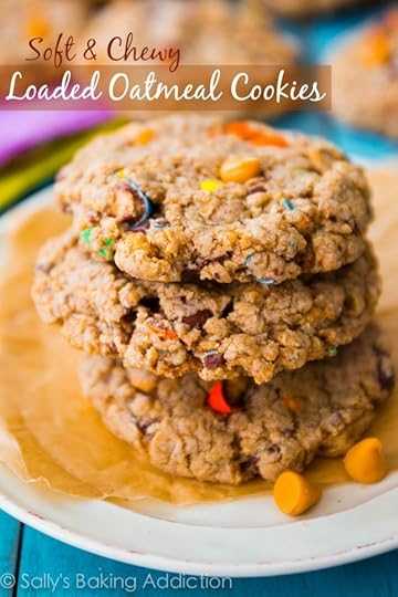 Soft & chewy Loaded Oatmeal Cookies. Sweetened with brown sugar and loaded with butterscotch, M&Ms, and chocolate chunks!