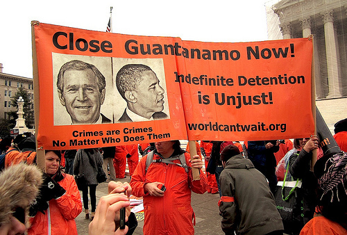 Close Guantanamo Now: a banner held up by World Can't Wait supporters outside the Us Supreme Court on January 11, 2013, the 11th anniversary of the opening of the prison (Photo: Andy Worthington).