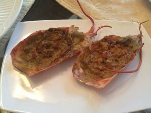 Broiled lobster heads.