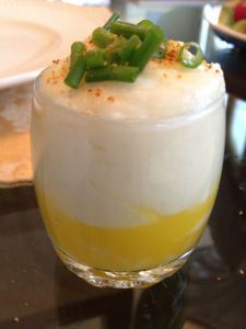 Her version of Jose Andres' 63 degree egg with whipped potatoes and garden chives.