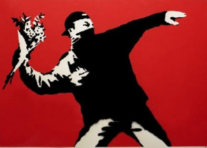 Love Is In the Air, graffiti by Banksy