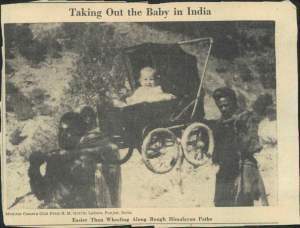 Mum being carried through foothills of Himalayas