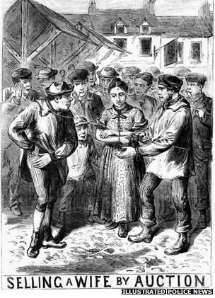 Wife auction drawing which appeared in the Illustrated Police News in 1870. 