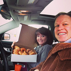 At BMS parking lot with Carole Lee donuts greeting those who didn't get word about no morning services for @northstarfamily (BUT we will have a service at 5p) #NomNom