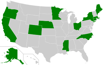 English: U.S. states are shown in green where ...