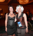 The character cocktail party. Me as my Vamped series heroine Gina from when she infiltrates the vampire club in Fangtastic. The woman in the awesome steampunk costume is Ciara Knight as her heroine.