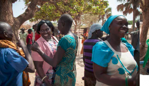 MP Hon Rebecca Michael interacting with her constituents at the end of the MP/public dialogue, Wulu, South Sudan, February 2013. Photo: Crispin Hughes