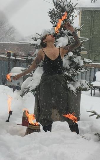 Stephanie Monseu breathing and eating fire. Apparently Maggie had a fascination with fire-eating.