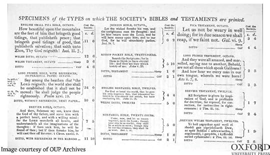 Variety of typefaces and sizes used in BFBS bibles and new testaments 'Reports of the British and Foreign Bible Society; with Extracts of Correspondence', fifth volume for the years 1818 and 1819 (By kind permission of Cambridge University Library, 215 x 130 mm).