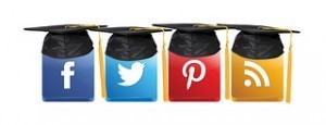 Social media icons with graduation caps