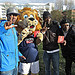 Lewisham rapper Question and Zampa the Lion, Millwall F.C.'s mascot