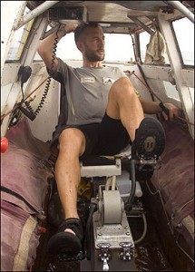 Aboard the pedal-powered boat Moksha