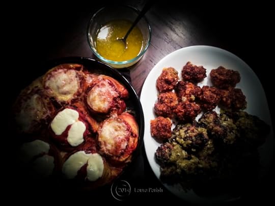 Ignore the burnt chicken...lol Pizza Rolls minus skewer & Sausage Cheddar Balls