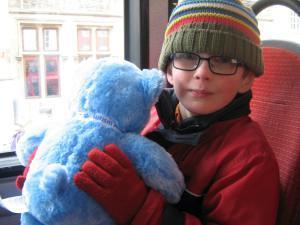 my son with his Autism Awareness bear