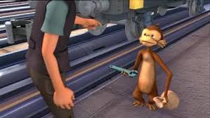 Chuggington is very nice, so this was the scariest character I could find, and only because it's a monkey and I hate monkeys.