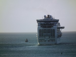 The Emerald Princess leaving port at Antiqua. Privateer Clause photo