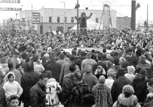 The blanket toss was a popular event at winter festivals in early Anchorage. It represents how Natives were tossed high in the air to see if seals were in the distance in remote Alaska.