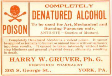 Denatured Alcohol Label 1920s