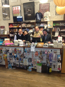 With Lyn Roberts and Richard Howorth at the checkout desk. Yes, we sold a few copies too!