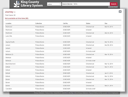 King County Webpage showing availability for Aaron Becker's book titled Journey