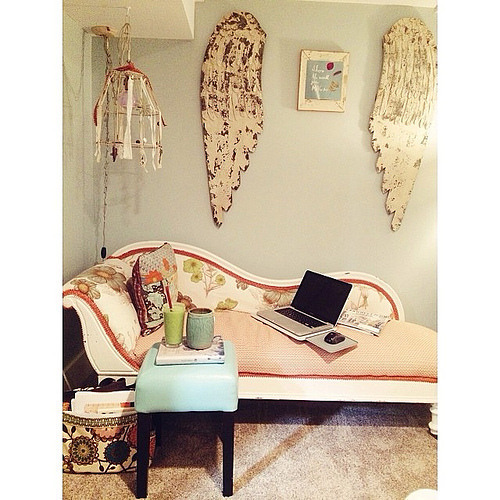 Working from home today (#crunchtime) in this little nook. Man, I'm going to miss this place! Note the giant cup of caffeine next to my green smoothie. #silly