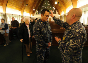 Sailors observe Ash Wednesday.