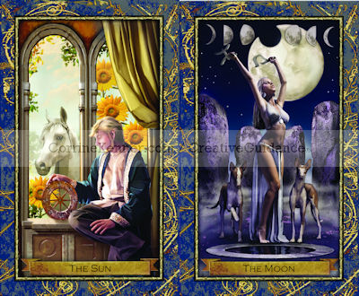 The Sun and Moon from the Wizards Tarot (c) Corrine Kenner and John Blumen