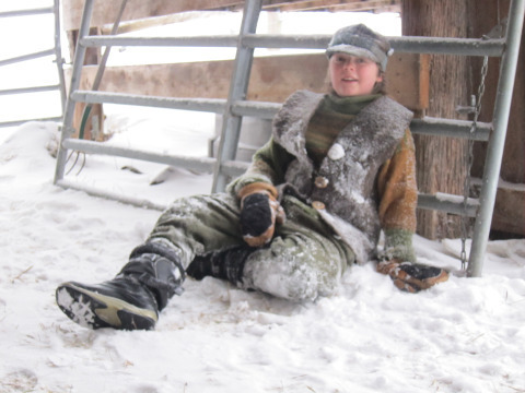 Keeping Penny company while she milks