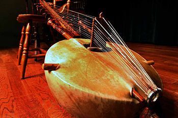 A kora; a harp-lute used by Mandingo peoples i...