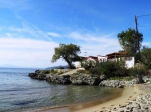 Kalogria beach with the house of George Zorbas
