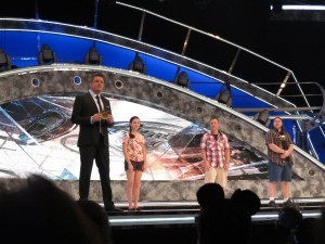 Getting introduced by the host. 