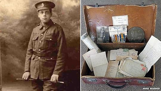 Photo of Reginald Goatham and suitcase full of documents