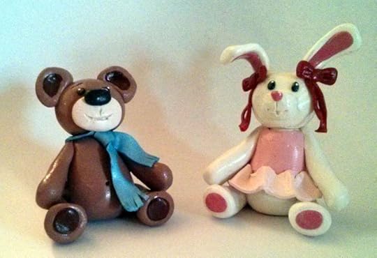 Tristan the Teddy Bear and Wilma Bunny Hand Sculpted Statuette by Charmingly Geeky