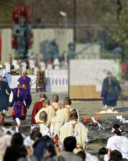 And finally, starting with the most eminent mountain priest, everyone walks barefoot over the hot coals.