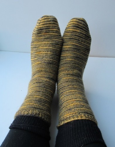 Lorna's Laces Shepherd Sock in Bee Stripe.