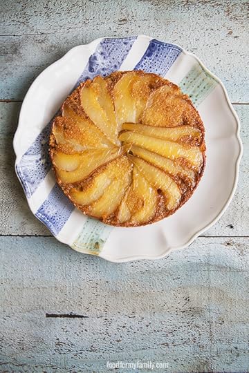 Upside Down Caramelized Pear and Almond Cake #recipe via FoodforMyFamily.com