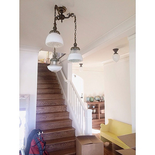Our vintage light fixture from the old house is now in the new entry way. #makesabigdifference #newbeginning #feelsmorelikehomenow
