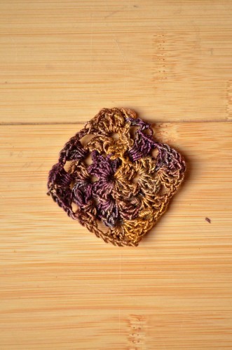 Small silk granny from slubby laceweight silk. I like the small grannies.