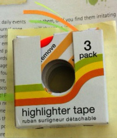Highlighter tape comes three to a pack.