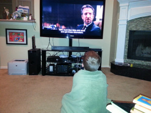 We have watched movies, like Die Hard. Yes, language. No, nothing he hasn't heard before--just usually in traffic.