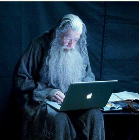 Gandalf checking his email, or maybe playing Flappy Bird?
