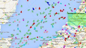 Ship traffic in the English Channel, courtesy marinetraffic.com