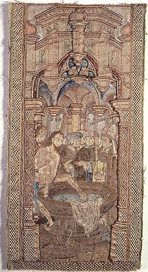 Embroidery depicting Radbod refusing baptism