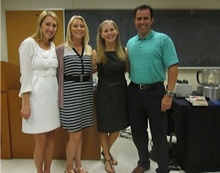speaker Nancy Addison with representatives of the Lymphoma Research Foundation