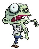 Zombie : Cartoon illustration of a ghoulish undid green zombie in tattered clothing with big eye , isolated on white