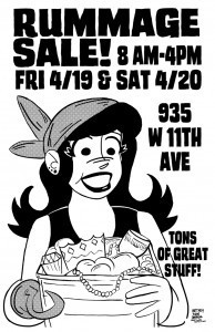 A flier for a church rummage sale at Scum of the Earth.