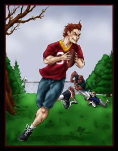 Poor Andy can't even catch a break while playing football with Scott.