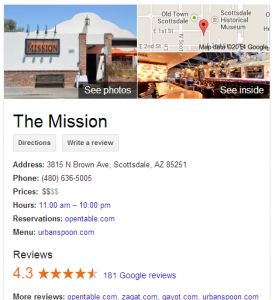 Google Restaurant Search Results 