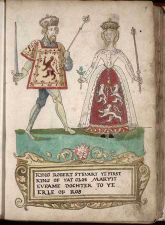 Queen Euphemia and Robert II, King of Scots from the Forman Armorial, 1562